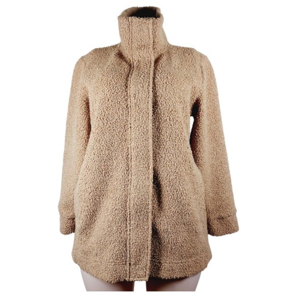 Lands End Women's Caramel Tan Mock Neck Winter Fleece Teddy Jacket Size M